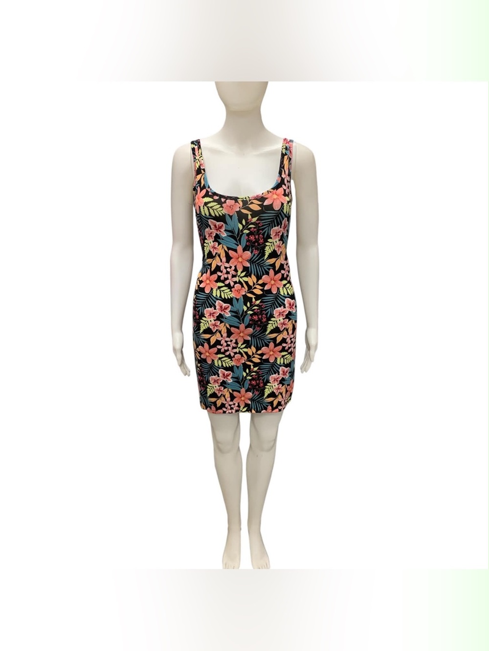 Harlow Black Mini Dress with Coral Floral Print Size M